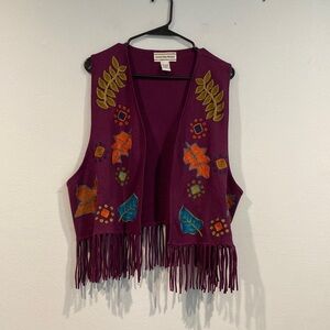 August Max Woman Purple Frayed Embroidered Vest Sweater - Size 2X